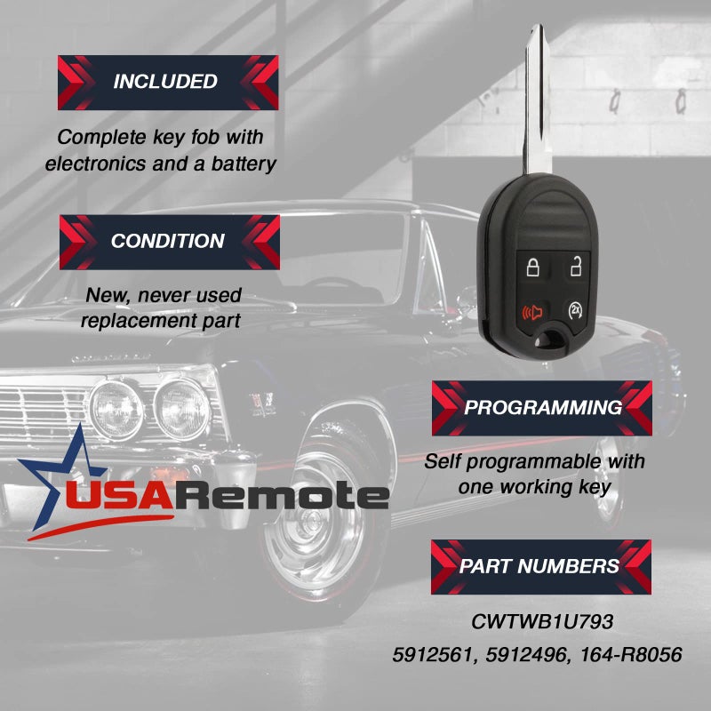 USARemote Car Key Fob Keyless Entry Remote Start fits Ford, Lincoln, Mercury, Mazda (CWTWB1U793 4-btn) - Guaranteed to Program - Image 3